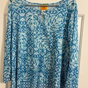 Ruby Rd. Blue and White Patterned Long Sleeve Top
